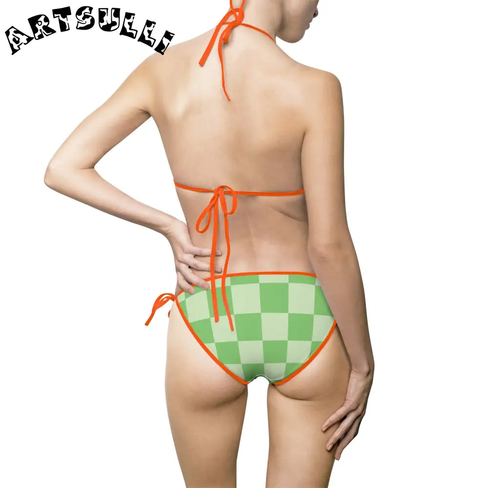 JAKKOUTTHEBXX Checkerboard Green Women’s Bikini Swimsuit (AOP)