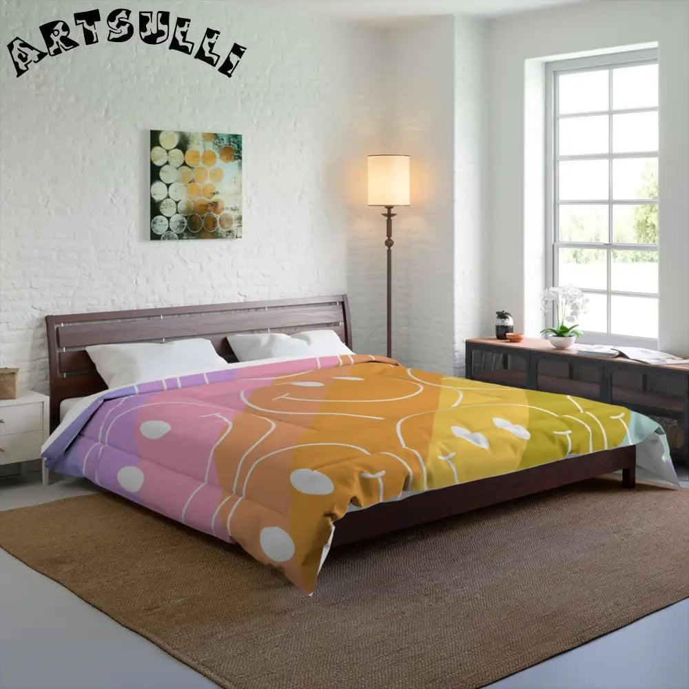 JAKKOUTTHEBXX Smiley Face x Rainbow Stripes Multi-Color Comforter