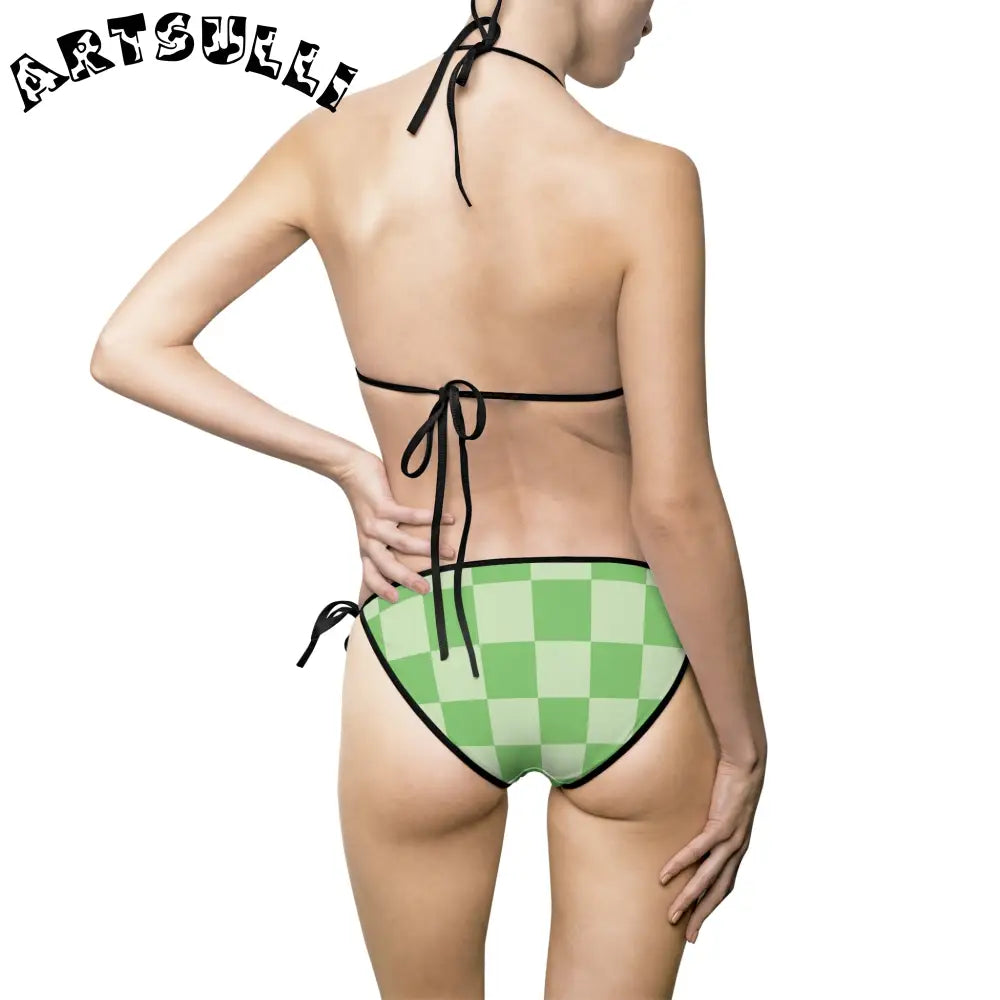 JAKKOUTTHEBXX Checkerboard Green Women’s Bikini Swimsuit (AOP)