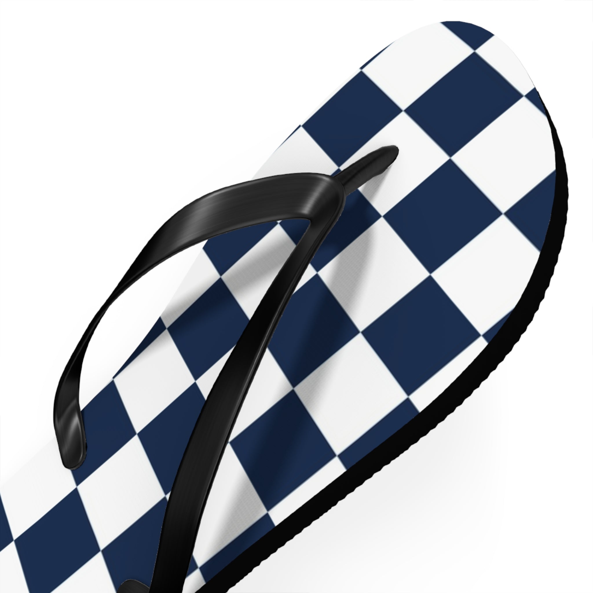 Checkerboard White and Navy Blue Flip Flops, Artsulli - Art is Long, Life is Short, Shoes, , , , , , , 