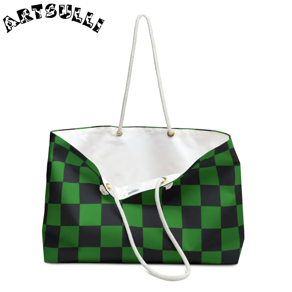 JAKKOUTTHEBXX Checkerboard Green and Black Weekender Bag