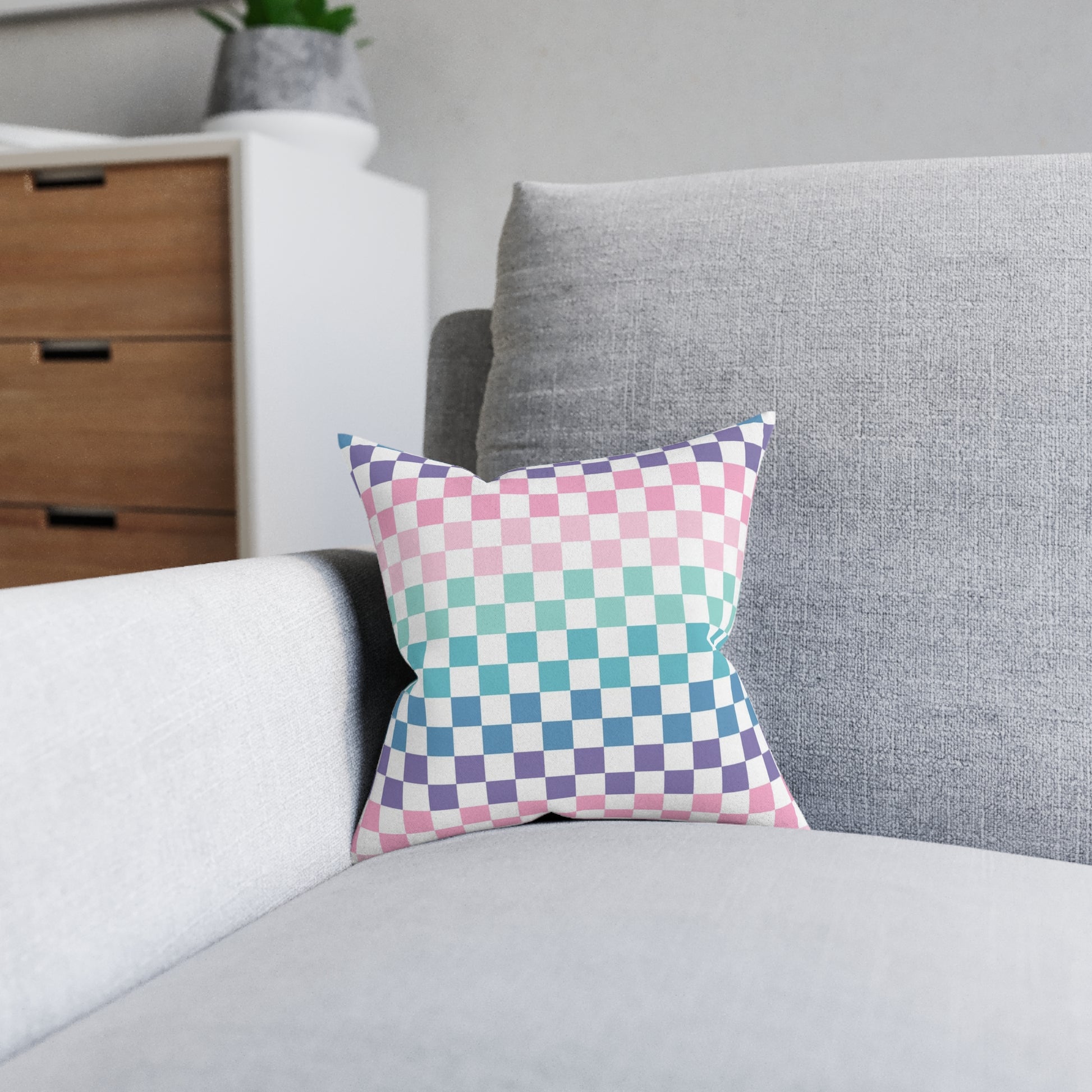 Vaporwave Rainbow  Checkerboard Multi-Color Square Pillow, Artsulli - Art is Long, Life is Short, Home Decor, , , , , , , 