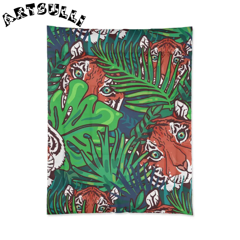 JAKKOUTTHEBXX Tropical Jungle Tigers Blue and Green Comforter