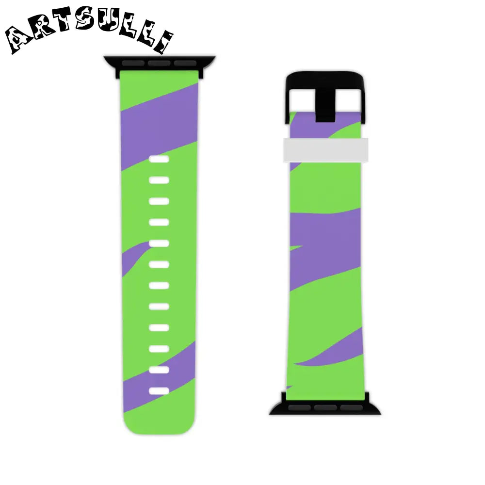 JAKKOUTTHEBXX Tyrannosaurus Print Green and Purple Watch Band
