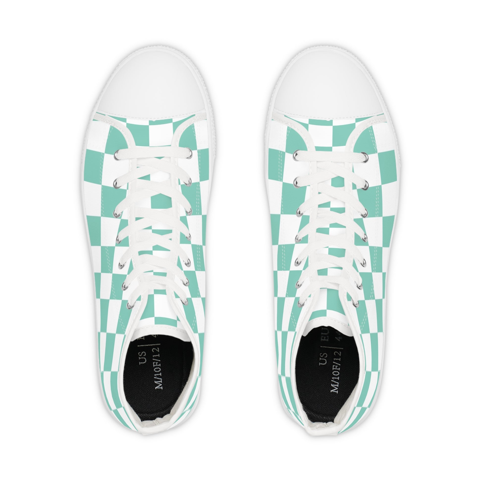 Checkerboard Light Green Men's High Top Sneakers, Artsulli - Art is Long, Life is Short, Shoes, , , , , , , 