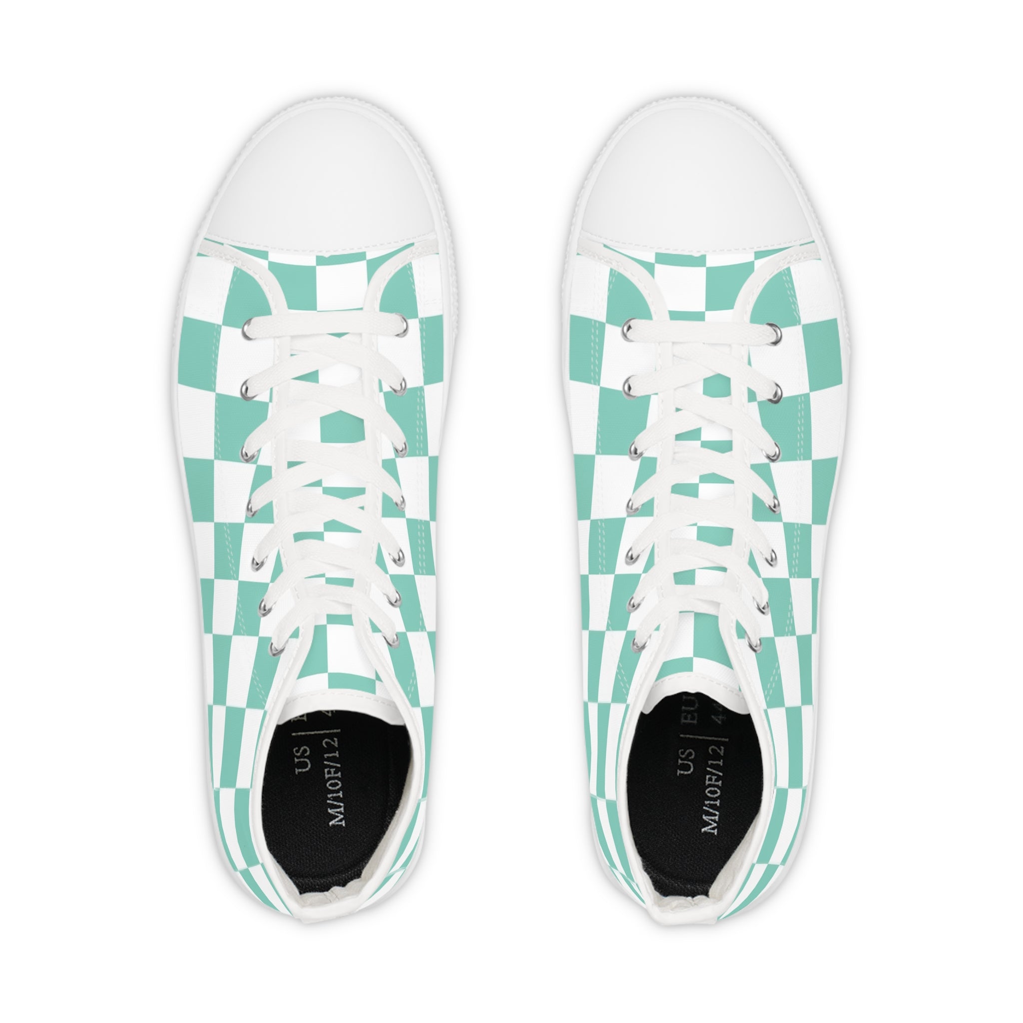 Checkerboard Light Green Men's High Top Sneakers, Artsulli - Art is Long, Life is Short, Shoes, , , , , , , 