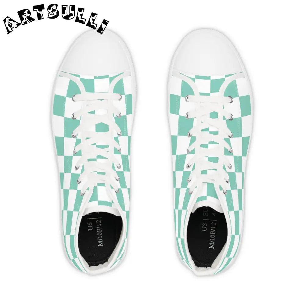 JAKKOUTTHEBXX Checkerboard Light Green Men’s High Top Sneakers