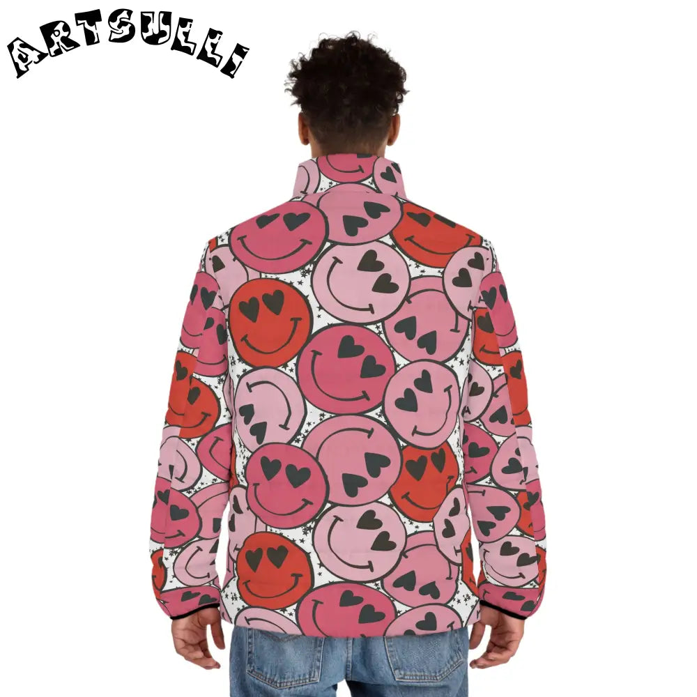 JAKKOUTTHEBXX Smiley Face x Heart Eyes Pink and Red Men’s Puffer