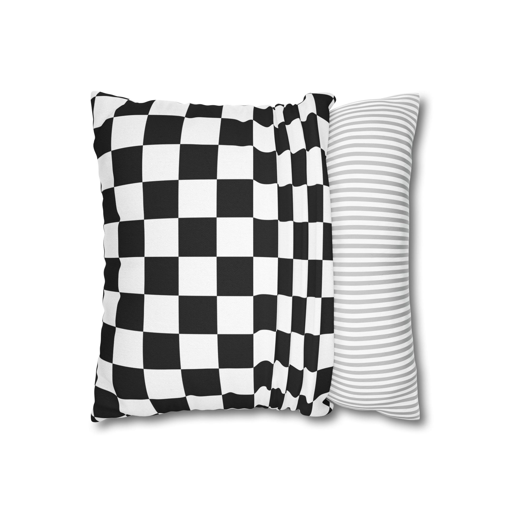 Checkerboard Black and White Spun Polyester Square Pillowcase, Artsulli - Art is Long, Life is Short, Home Decor, , , , , , , 