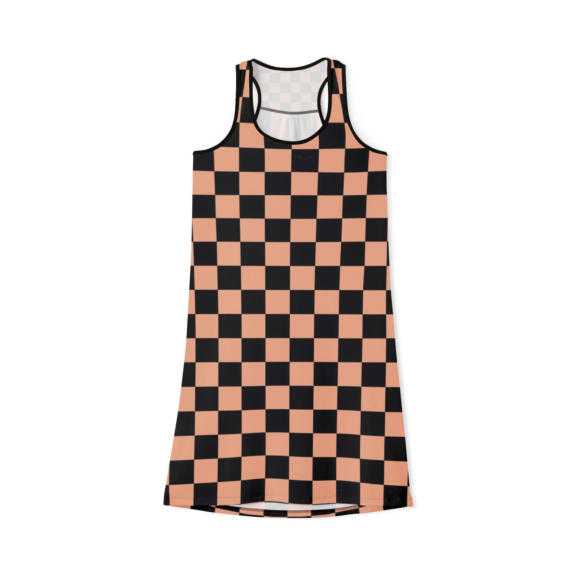 Checkerboard Soft Orange and Black Women's Racerback Dress (AOP), Artsulli - Art is Long, Life is Short, Tank Top, Size, XS, Color, Black, , , 10218887295336417317