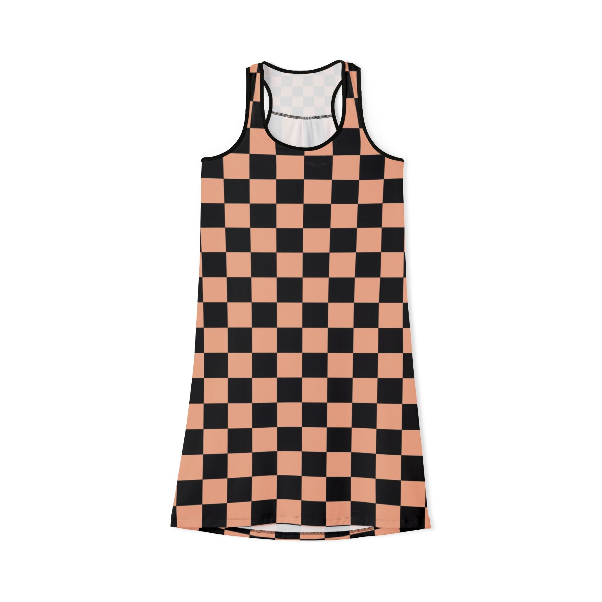 Checkerboard Soft Orange and Black Women's Racerback Dress (AOP), Artsulli - Art is Long, Life is Short, Tank Top, Size, XS, Color, Black, , , 10218887295336417317
