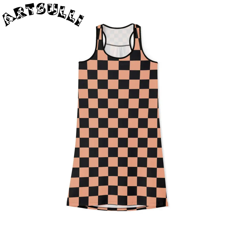 JAKKOUTTHEBXX Checkerboard Soft Orange and Black Women’s Racerback