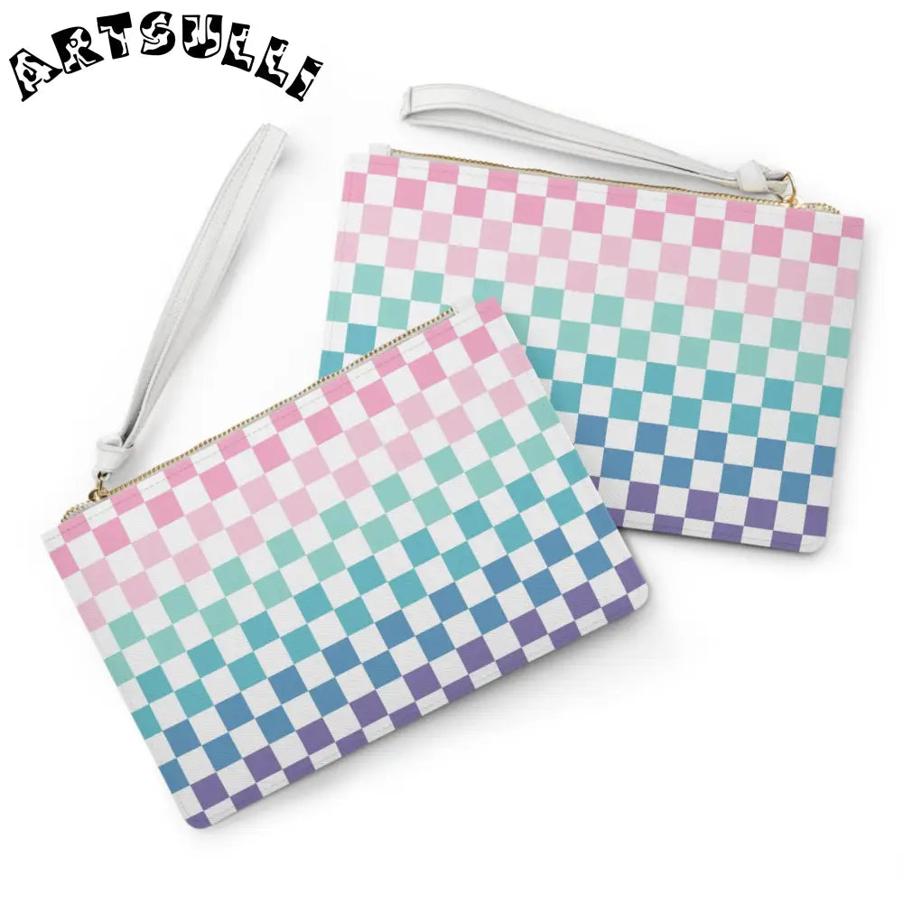 JAKKOUTTHEBXX Vaporwave Rainbow Checkerboard Multi-Color Clutch Bag