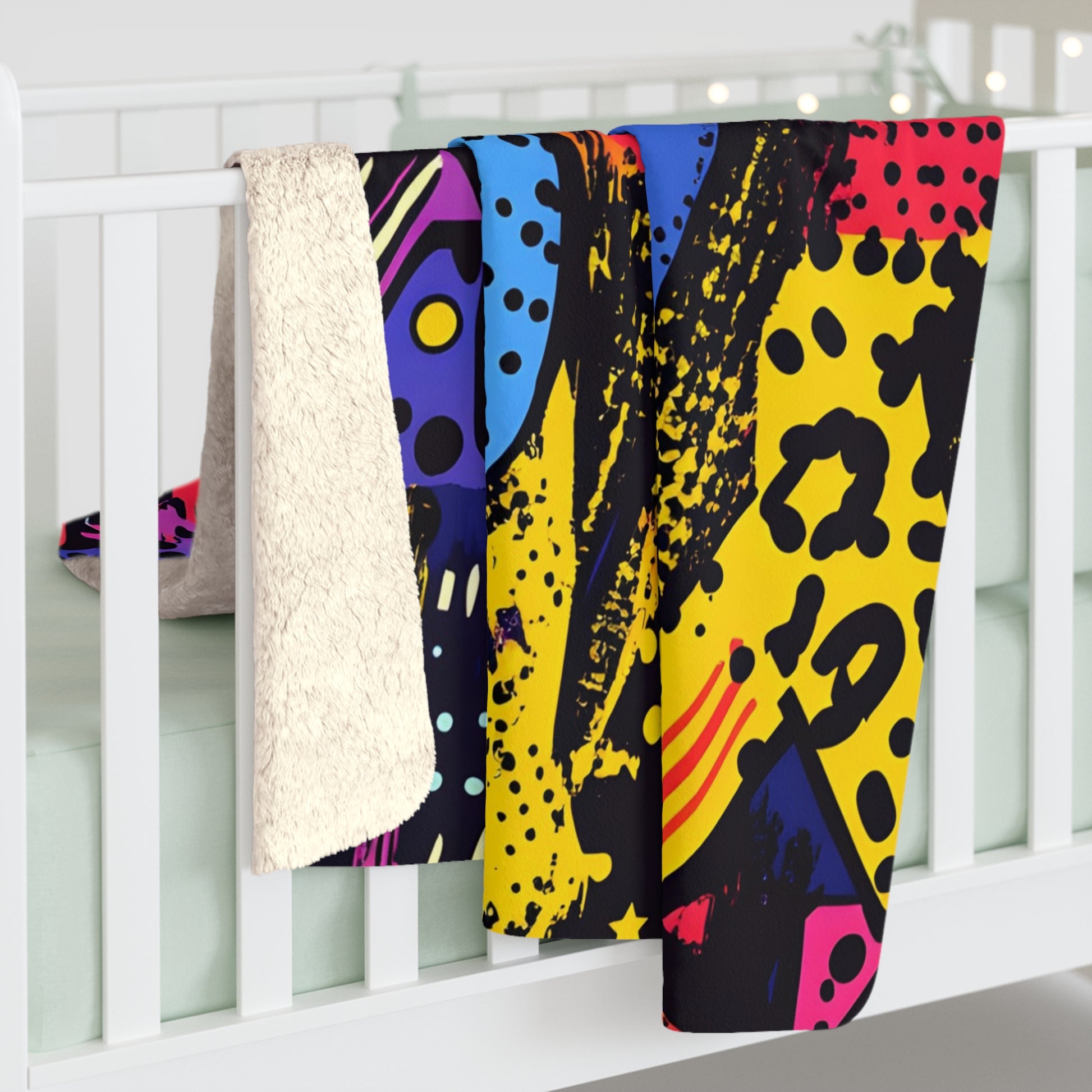 Retro Riot 80s Graffiti Stars Sherpa Fleece Blanket, Artsulli - Art is Long, Life is Short, Home Decor, , , , , , , 
