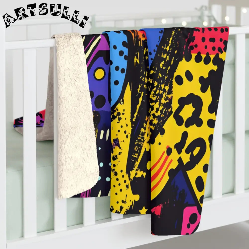 JAKKOUTTHEBXX Retro Riot 80s Graffiti Stars Sherpa Fleece Blanket
