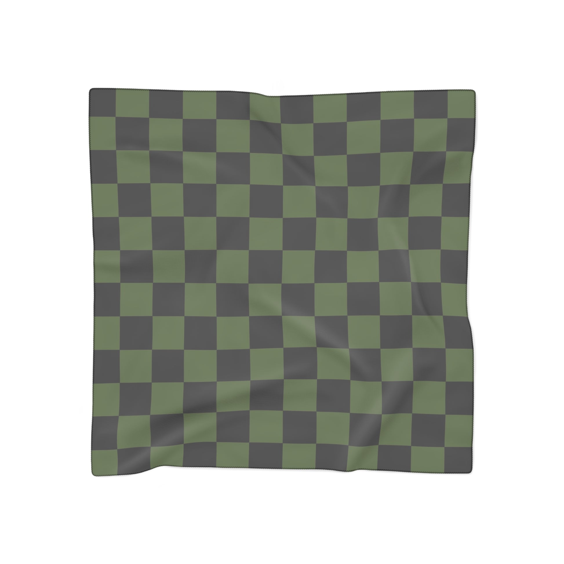 Checkerboard Olive Green and Black Poly Scarf, Artsulli - Art is Long, Life is Short, Accessories, Color, Poly voile, Size, 25" × 25", , , 35449835321496303403