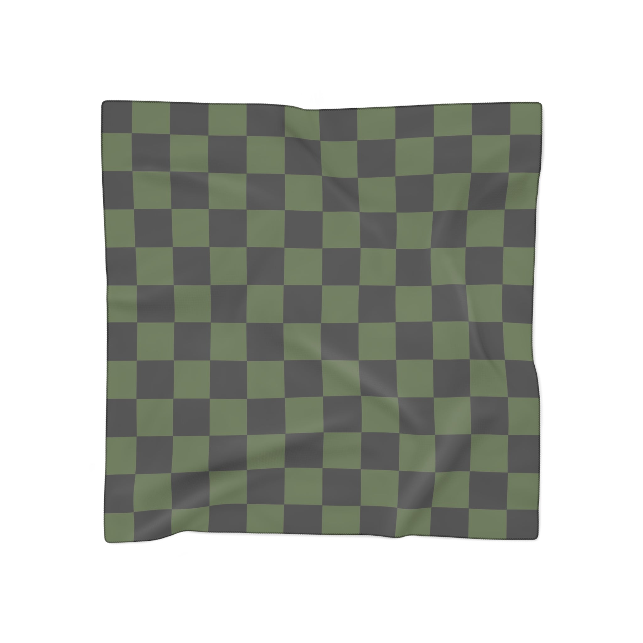 Checkerboard Olive Green and Black Poly Scarf, Artsulli - Art is Long, Life is Short, Accessories, Color, Poly chiffon, Size, 25" × 25", , , 86325934065023311515