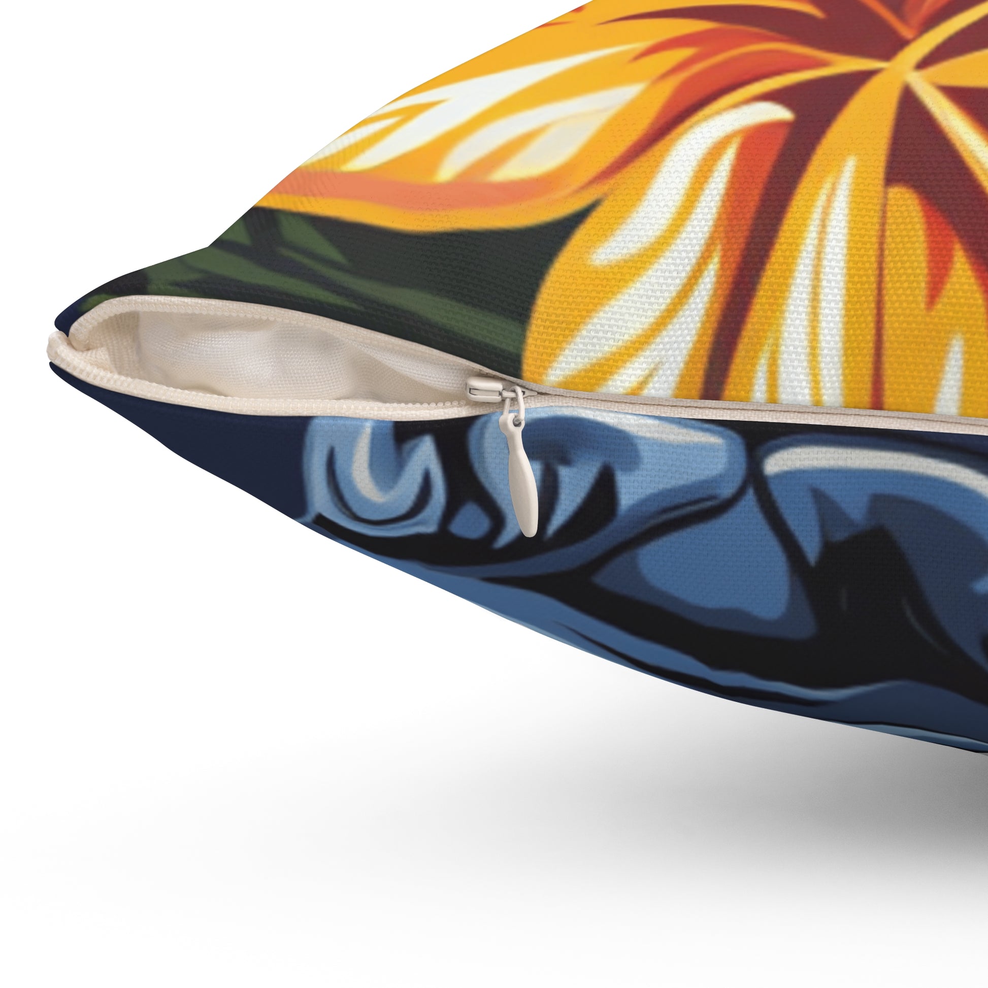 Tiki Bloom Navy Spun Polyester Square Pillow, Artsulli - Art is Long, Life is Short, Home Decor, , , , , , , 