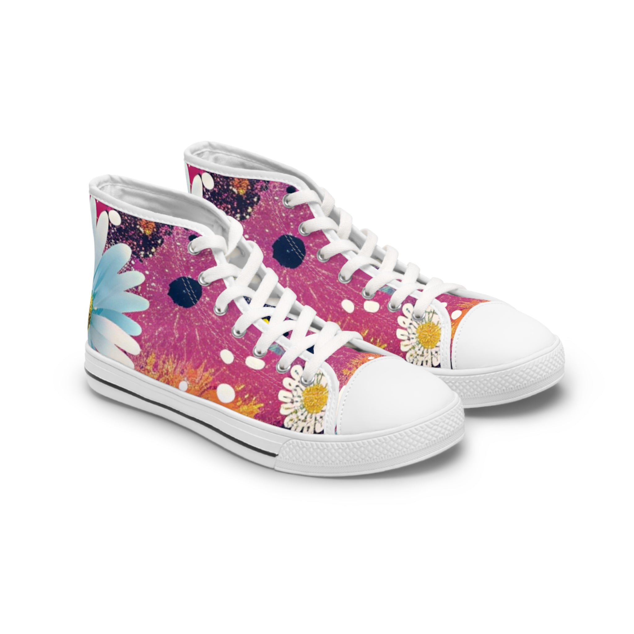 Magical Flower Explosion IV  Multi-Color Women's High Top Sneakers, Artsulli - Art is Long, Life is Short, Shoes, Size, US 5.5, Color, White sole, , , 16650004163809