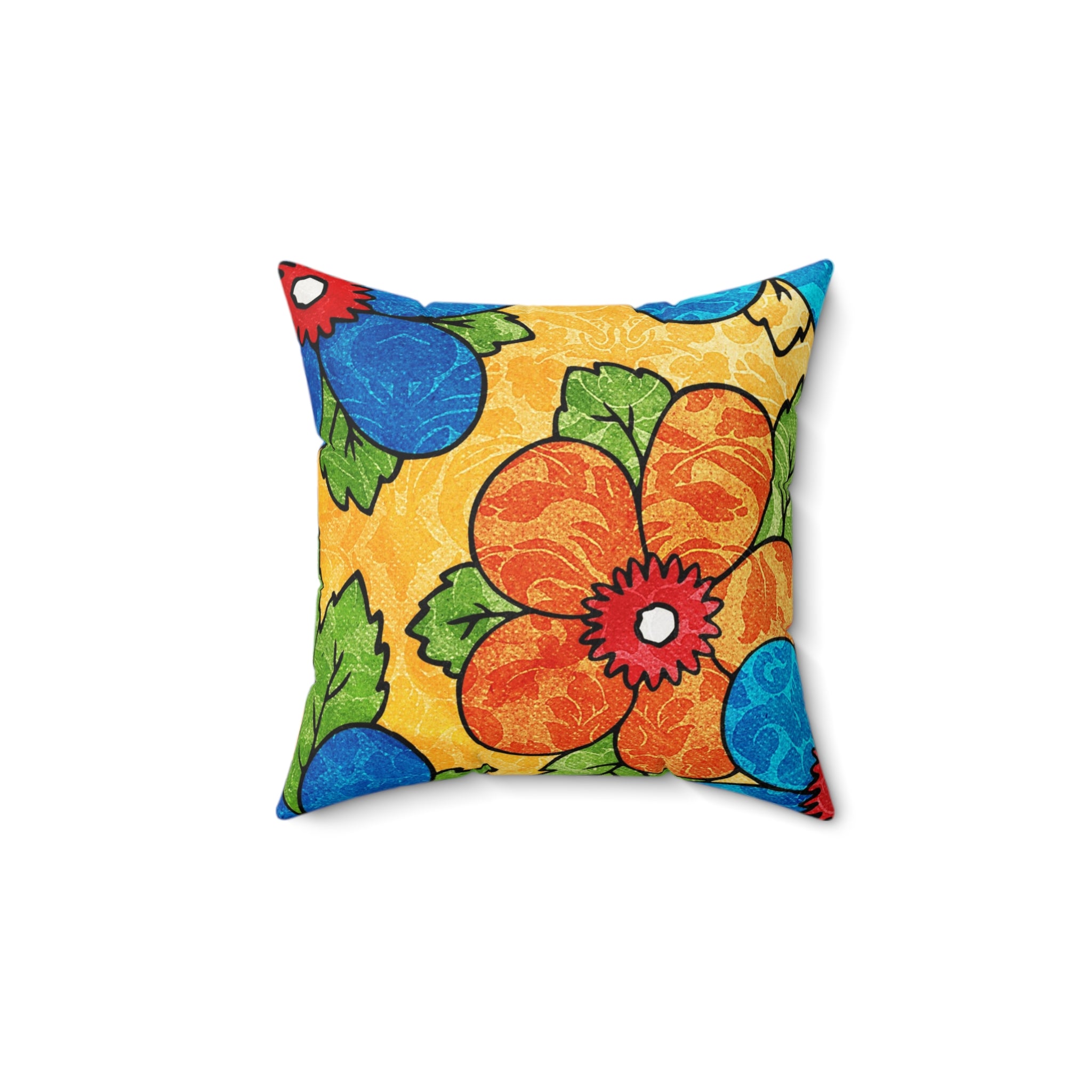 Groovy Yellow Floral Kl Spun Polyester Square Pillow, Artsulli - Art is Long, Life is Short, Home Decor, Size, 14" × 14", , , , , 14895856272542151580