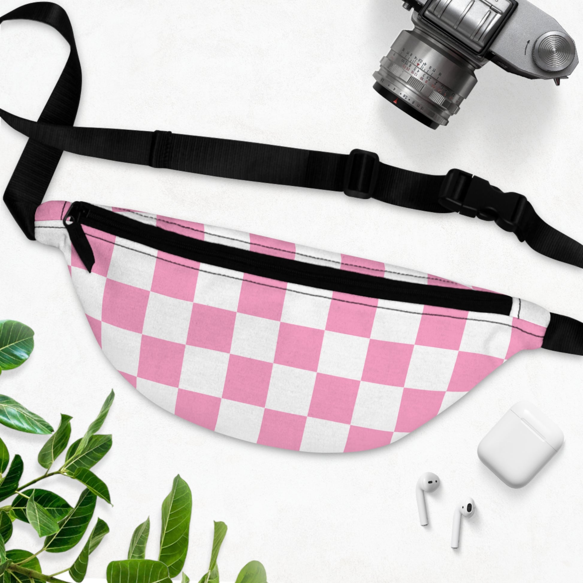 Checkerboard Hot Pink and White Fanny Pack, Artsulli - Art is Long, Life is Short, Bags, , , , , , , 