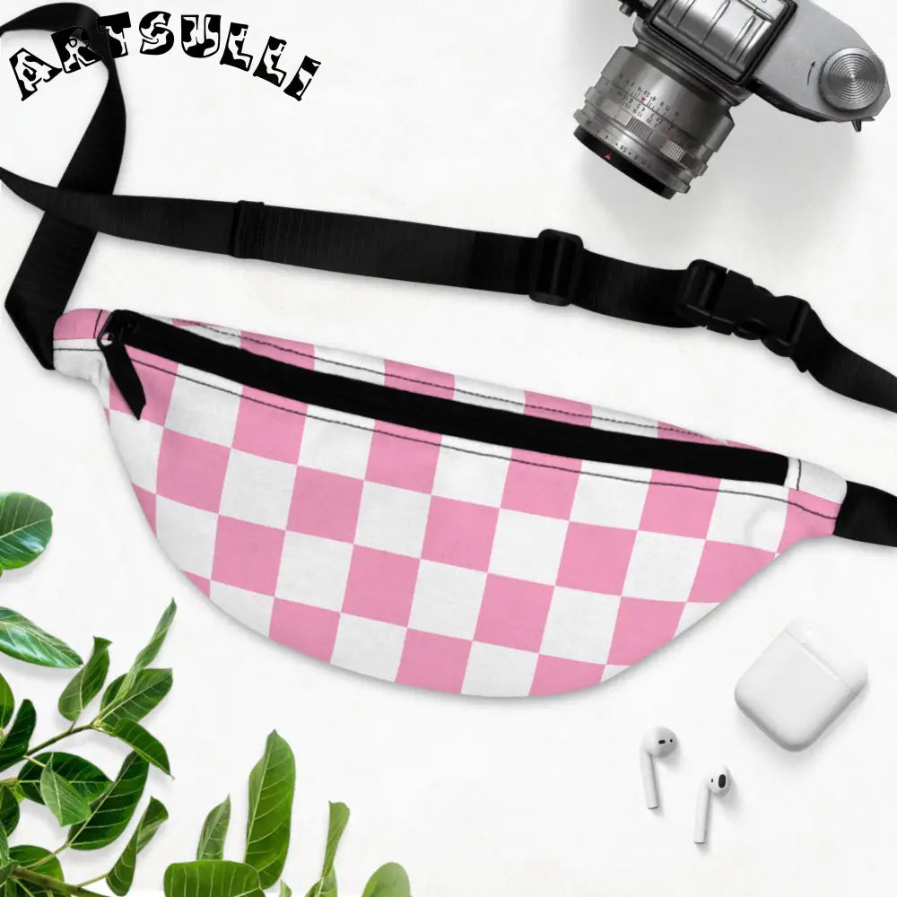 JAKKOUTTHEBXX Checkerboard Hot Pink and White Fanny Pack