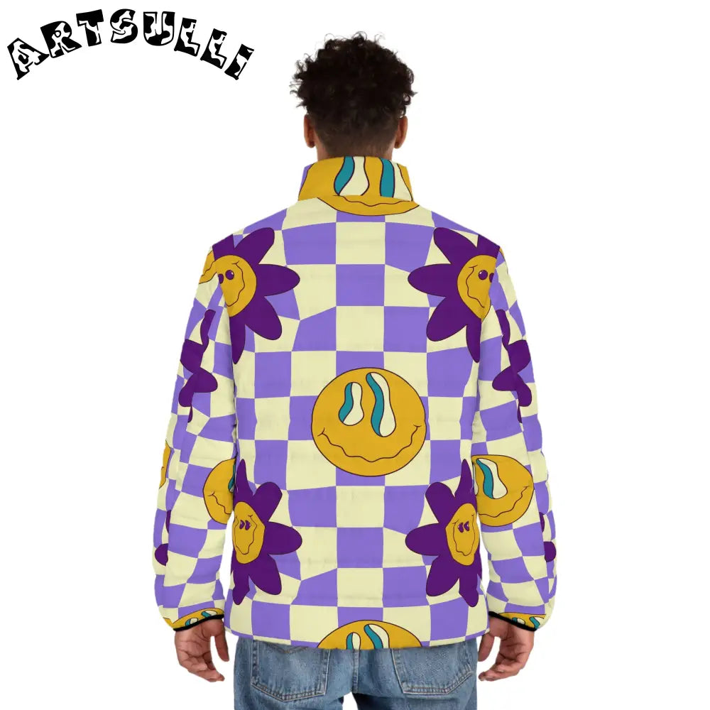 JAKKOUTTHEBXX Trippy Flower Power Motifs Men’s Puffer Jacket (AOP)
