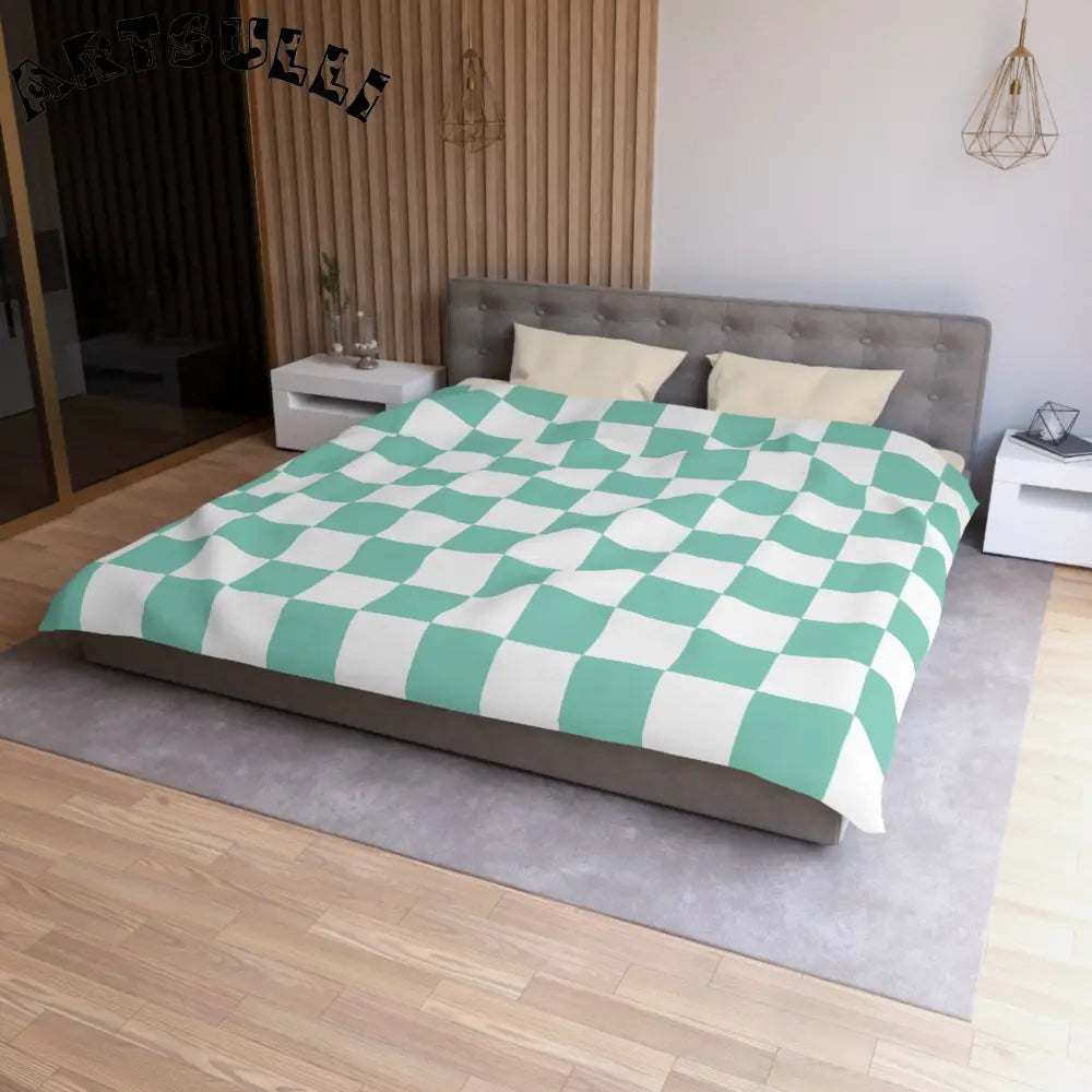 JAKKOUTTHEBXX Checkerboard Light Green Microfiber Duvet Cover