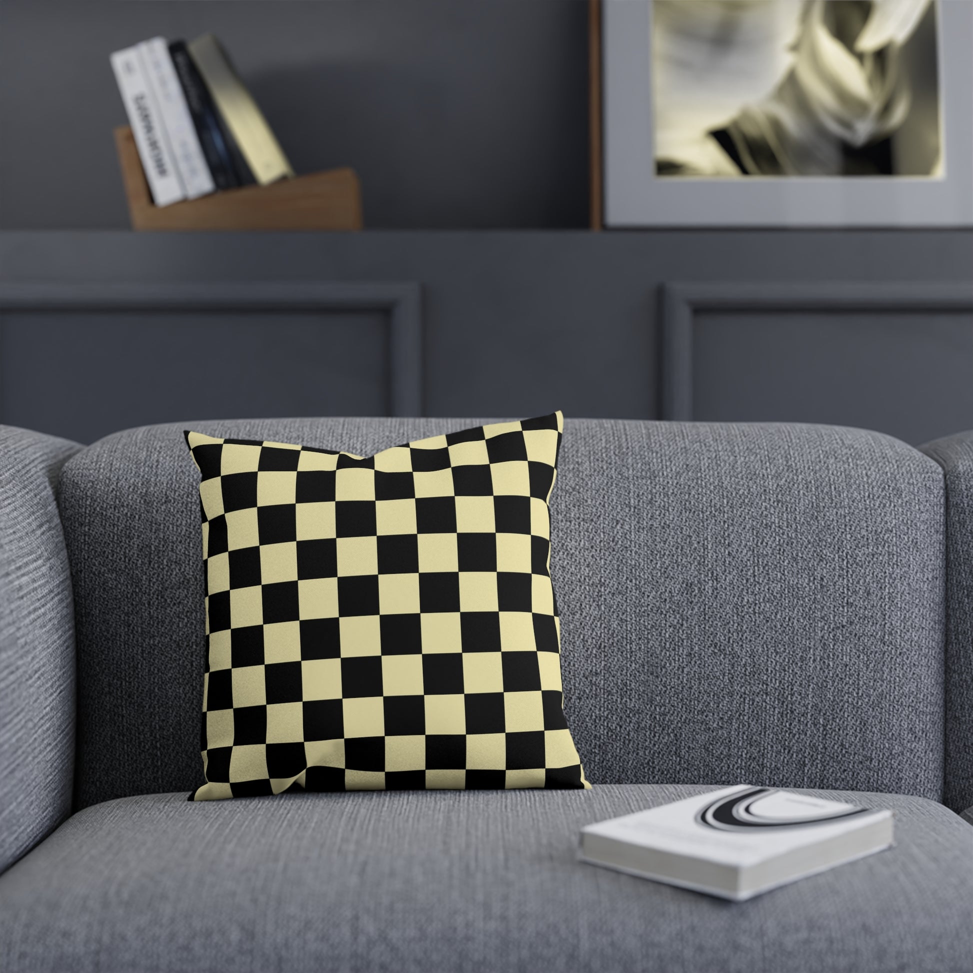 Checkerboard Black and Yellow Cushion, Artsulli - Art is Long, Life is Short, Home Decor, , , , , , , 