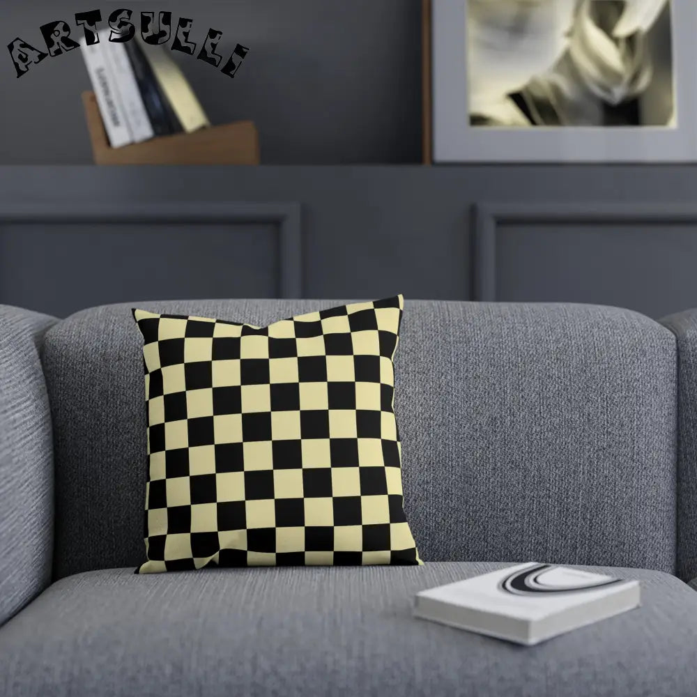 JAKKOUTTHEBXX Checkerboard Black and Yellow Cushion JAKKOUTTHEBXX