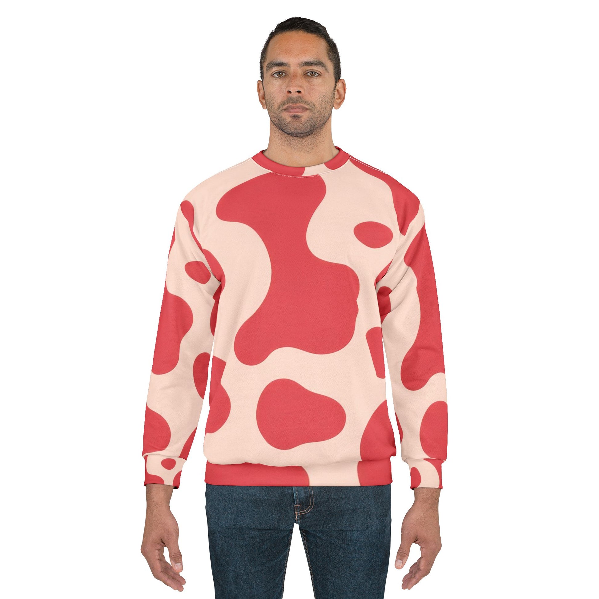 Red Jungle Cow Unisex Sweatshirt (AOP), Artsulli - Art is Long, Life is Short, All Over Prints, , , , , , , 
