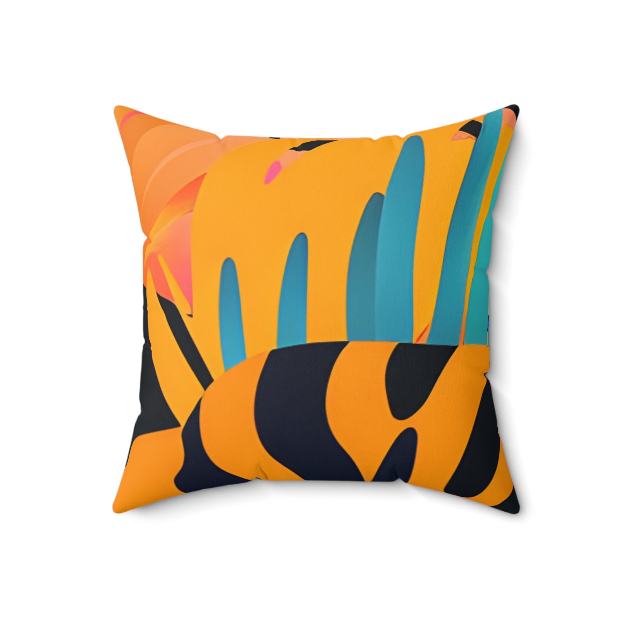 Palm Leaves x Tiger Stripes Orange and Blue Faux Suede Square Pillow, Artsulli - Art is Long, Life is Short, Home Decor, Size, 18" × 18", , , , , 88150626139846