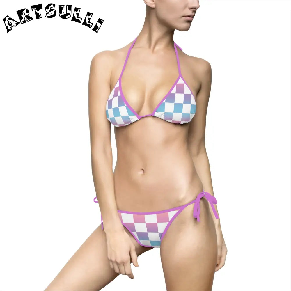 JAKKOUTTHEBXX Vaporwave Check Women’s Bikini Swimsuit (AOP)