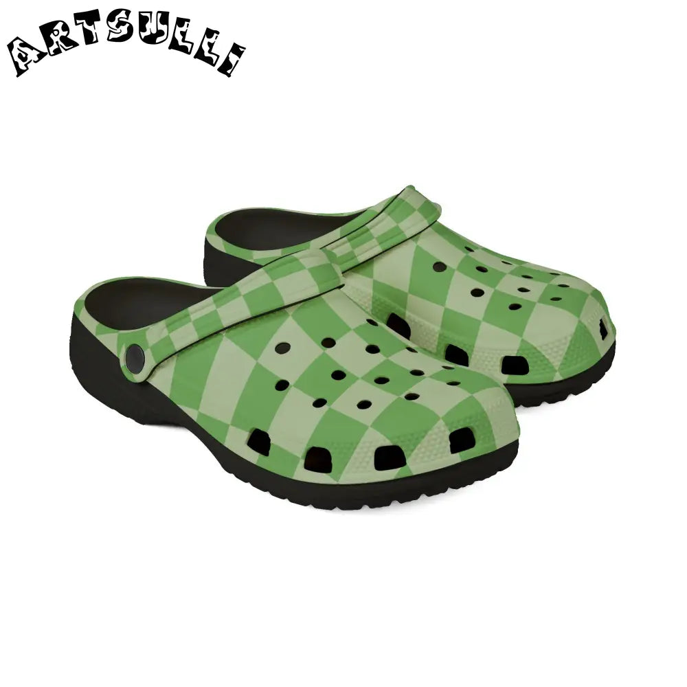 JAKKOUTTHEBXX Checkerboard Green EVA Foam Rubber Shoes (AOP)