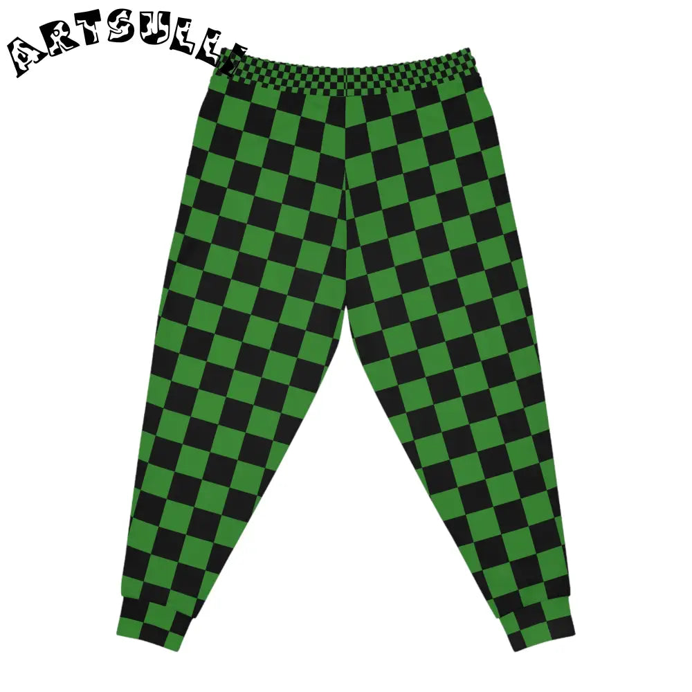 JAKKOUTTHEBXX Checkerboard Green and Black Athletic Joggers (AOP)