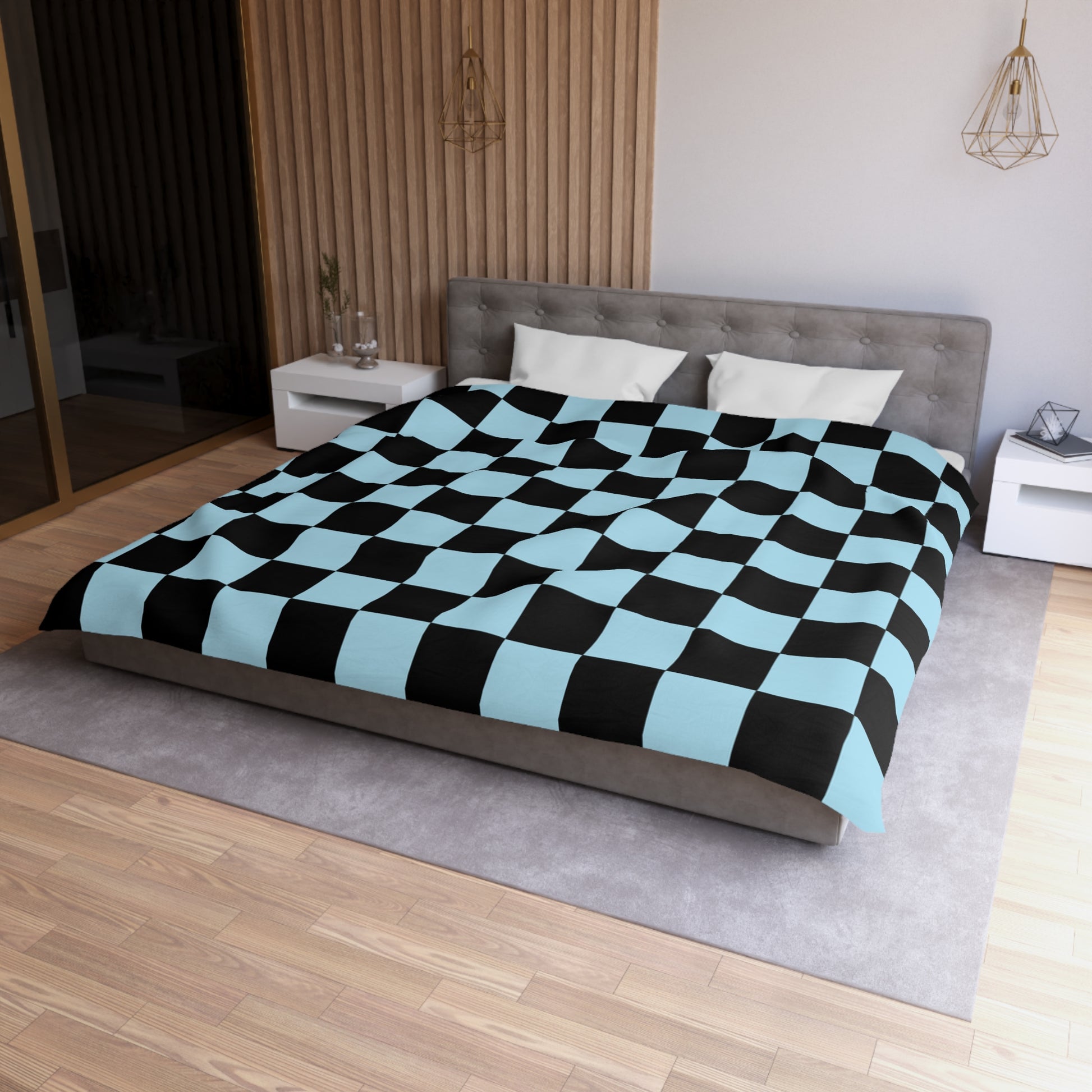 Checkerboard Black and Blue Microfiber Duvet Cover, Artsulli - Art is Long, Life is Short, Home Decor, , , , , , , 
