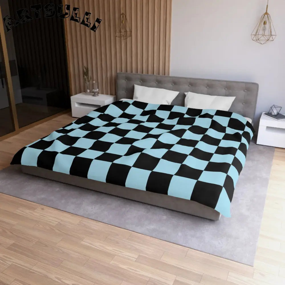 JAKKOUTTHEBXX Checkerboard Black and Blue Microfiber Duvet Cover