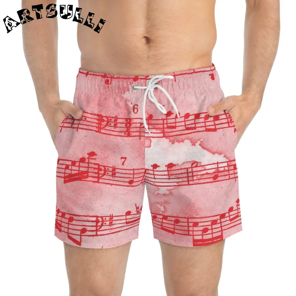 JAKKOUTTHEBXX Pink Musical Note Swim Trunks 2025