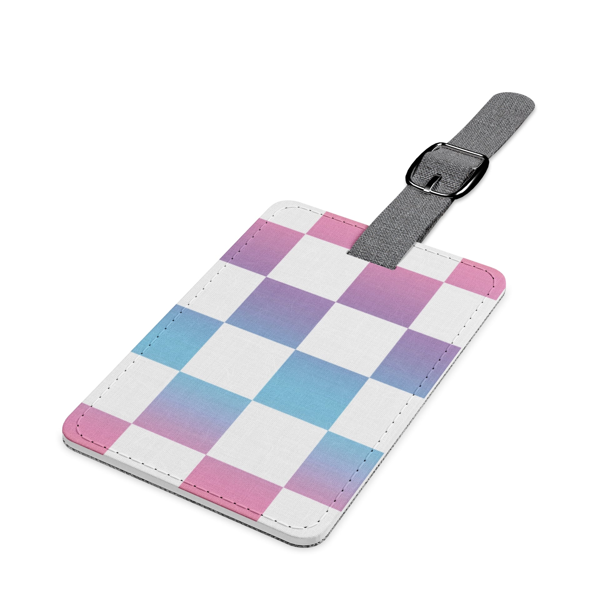 Vaporwave Check Saffiano Polyester Luggage Tag, Rectangle, Artsulli - Art is Long, Life is Short, Accessories, , , , , , , 