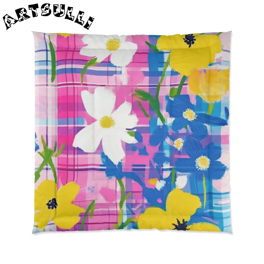 JAKKOUTTHEBXX Plaid Garden Pink and Purple Comforter JAKKOUTTHEBXX