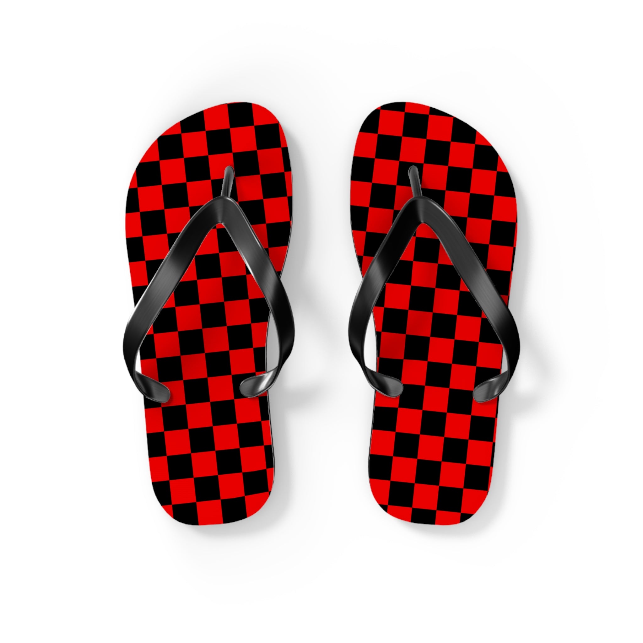 Checkerboard Red and Black Flip Flops, Artsulli - Art is Long, Life is Short, Shoes, Size, S, Color, Black sole, , , 24252888704491014879