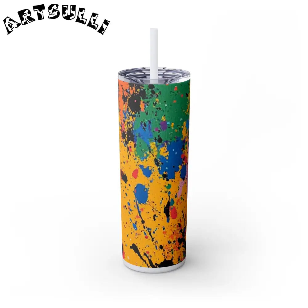 JAKKOUTTHEBXX The Colors Of Paint Splatter Skinny Tumbler with Straw