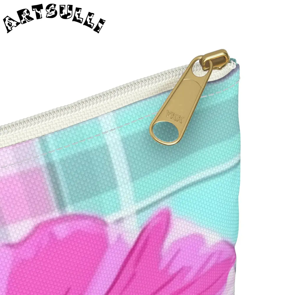 JAKKOUTTHEBXX Pink Hibiscus Plaid Flat Pouch JAKKOUTTHEBXX Artsulli