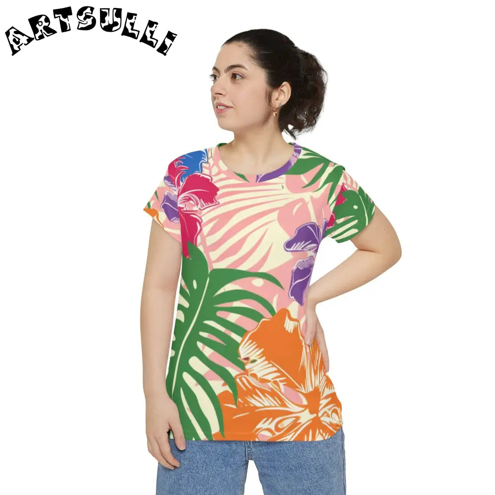JAKKOUTTHEBXX Colorful Tropical Floral and Leaf Print T-Shirt 2025