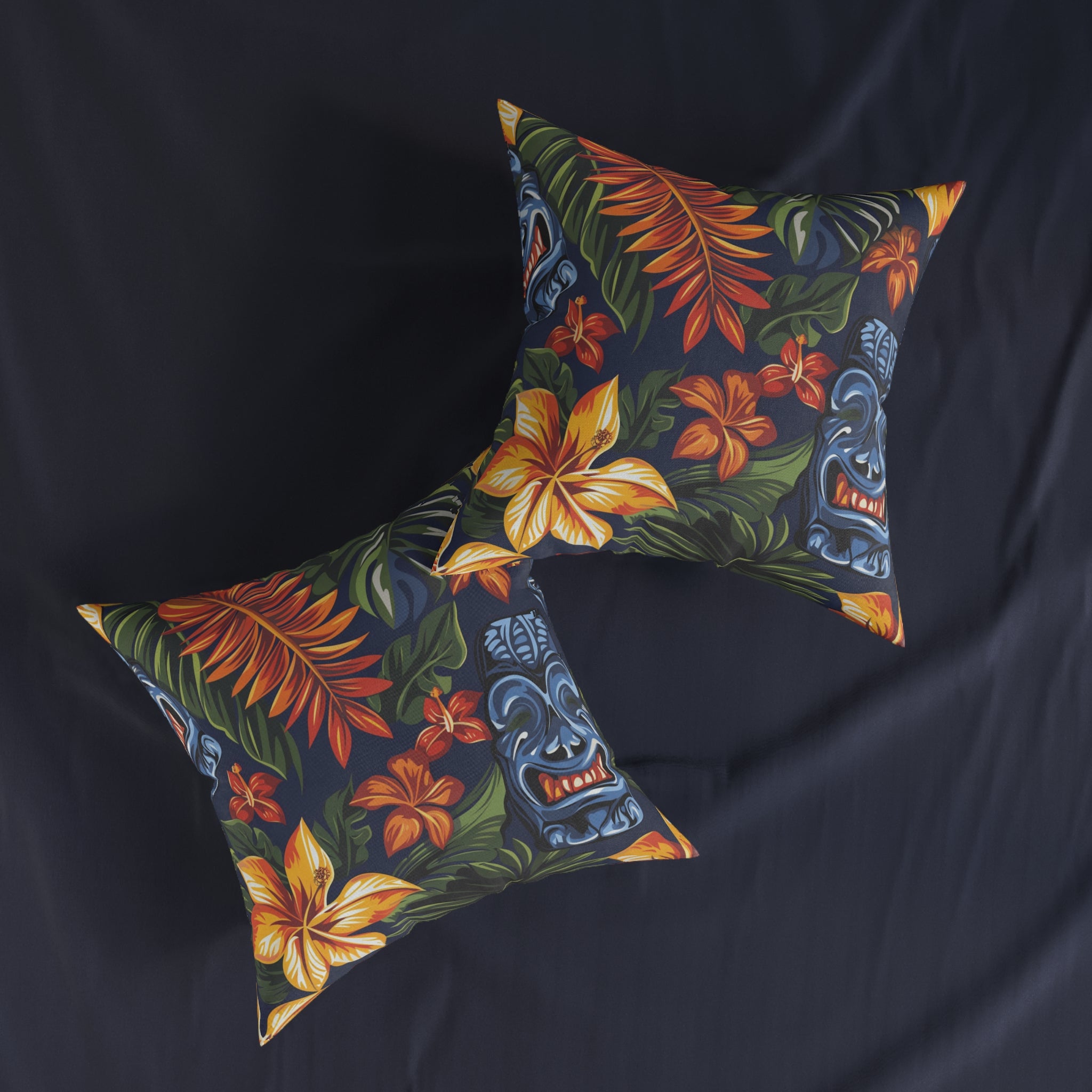 Tiki Bloom Navy Square Pillow, Artsulli - Art is Long, Life is Short, Home Decor, , , , , , , 