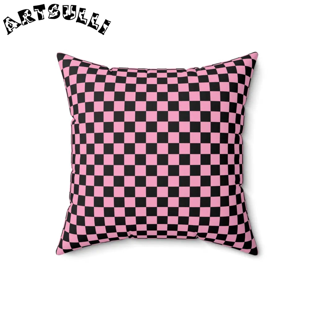 JAKKOUTTHEBXX Checkerboard II Black and Pink Spun Polyester Square