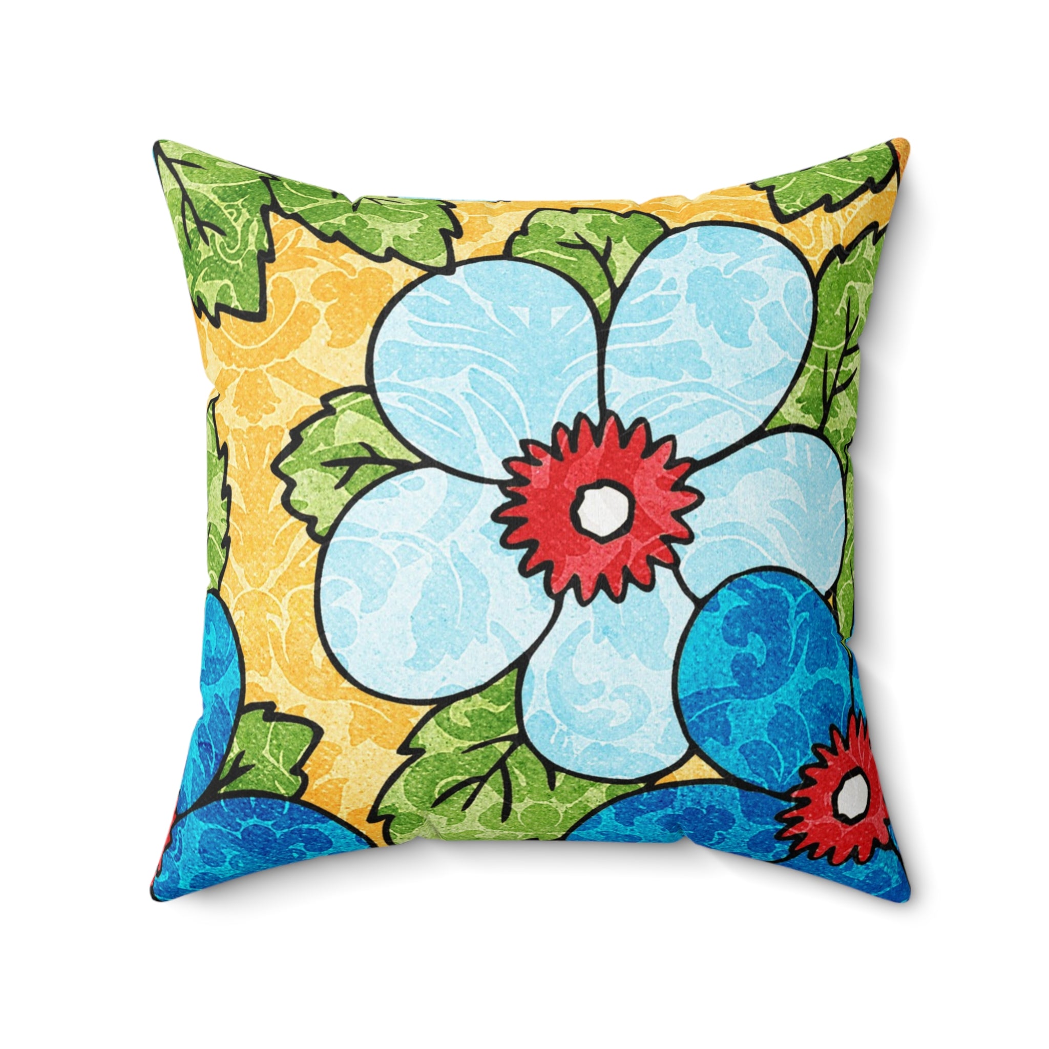 Groovy Yellow Floral Kl Spun Polyester Square Pillow, Artsulli - Art is Long, Life is Short, Home Decor, , , , , , , 