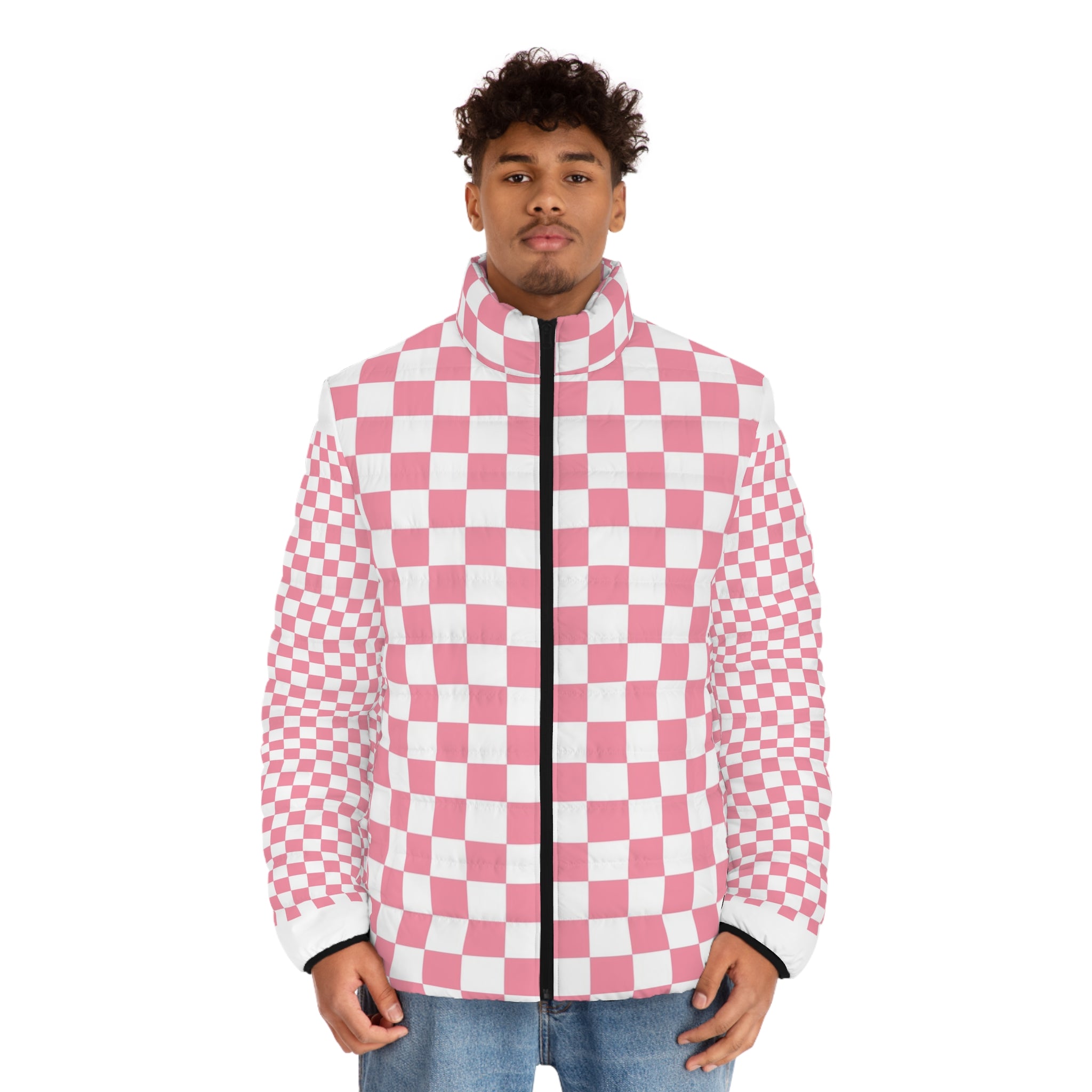 Brigandine Checkered Scene Men's Puffer Jacket (AOP)
