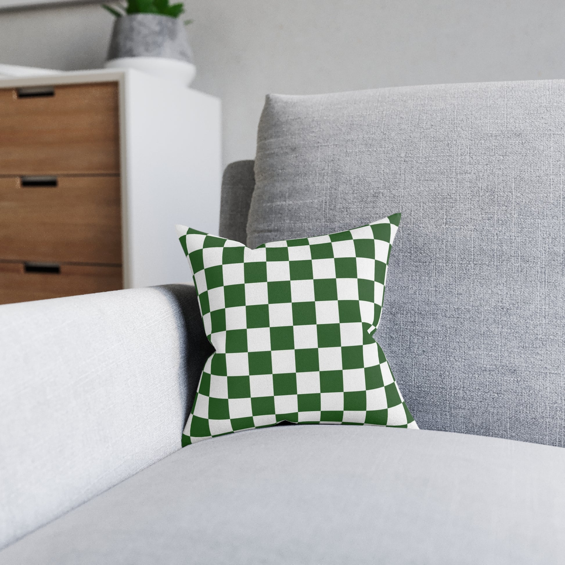 Checkerboard White and Dark Green Square Pillow, Artsulli - Art is Long, Life is Short, Home Decor, , , , , , , 