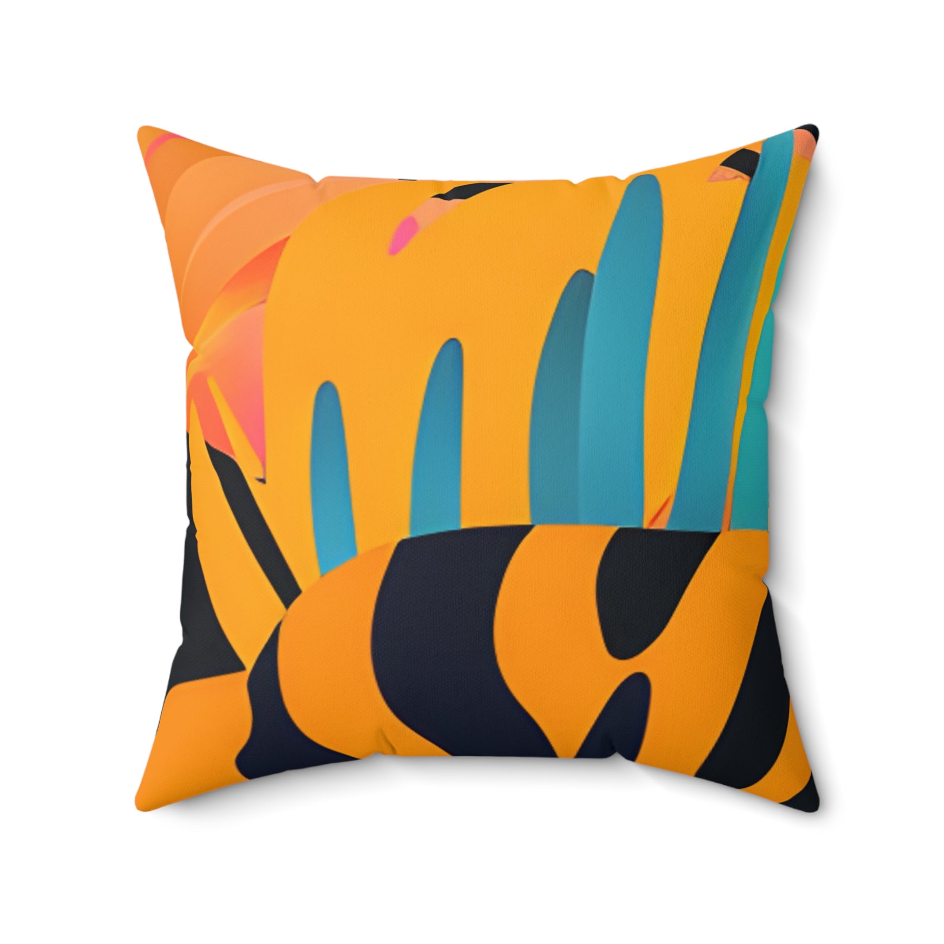 Palm Leaves x Tiger Stripes Orange and Blue Faux Suede Square Pillow, Artsulli - Art is Long, Life is Short, Home Decor, Size, 20" × 20", , , , , 88143912253206